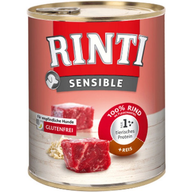 Finnern Rinti Sensible χωρίς γλουτένη βοδινό & ρύζι κονσέρβα 800gr