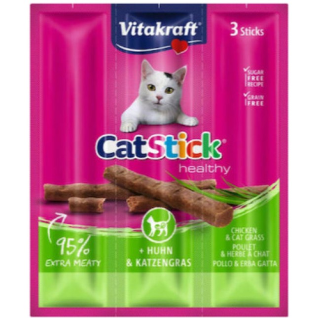 Vitakraft cat-stick mini κοτόπουλο&γρασιδι 3τεμ