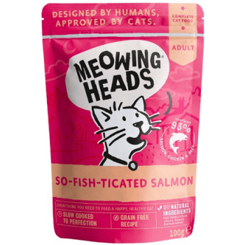 Meowing Heads τροφή για ενήλικες γάτες, σολομός, κοτόπουλο & βοδινό 100gr