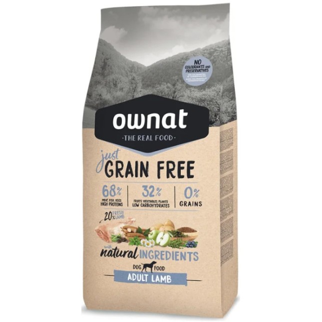 Ownat grain free τροφή just adult dog με αρνί 3kg.