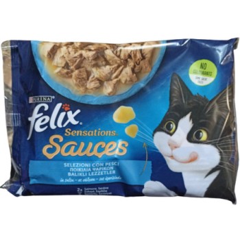 Purina Felix Πολυσυσκευασία με Σολομό & Σαρδέλα σάλτσα 4x85g