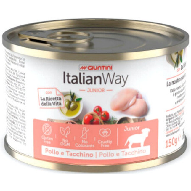 Italian way dog κονσέρβα junior κοτόπουλο & γαλόπουλα 150gr