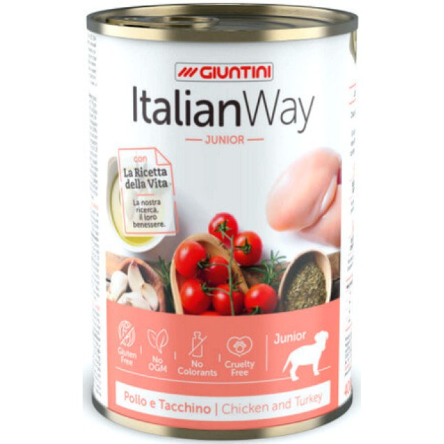 Italian way dog κονσέρβα junior κοτόπουλο & γαλόπουλα 400gr