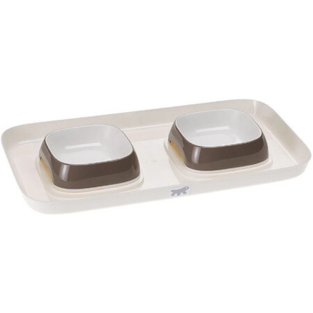 Ferplast Glam tray πλαστικός διπλός δίσκος τροφής και νερού xs γκρι