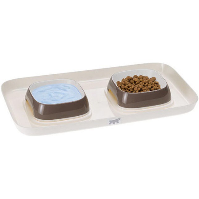 Ferplast Glam tray πλαστικός διπλός δίσκος τροφής και νερού xs γκρι