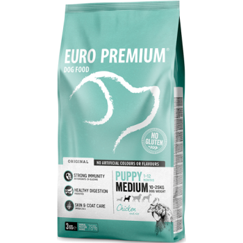 EuroPremium για medium  κουτάβι με κοτόπουλο & ρύζι 3kg