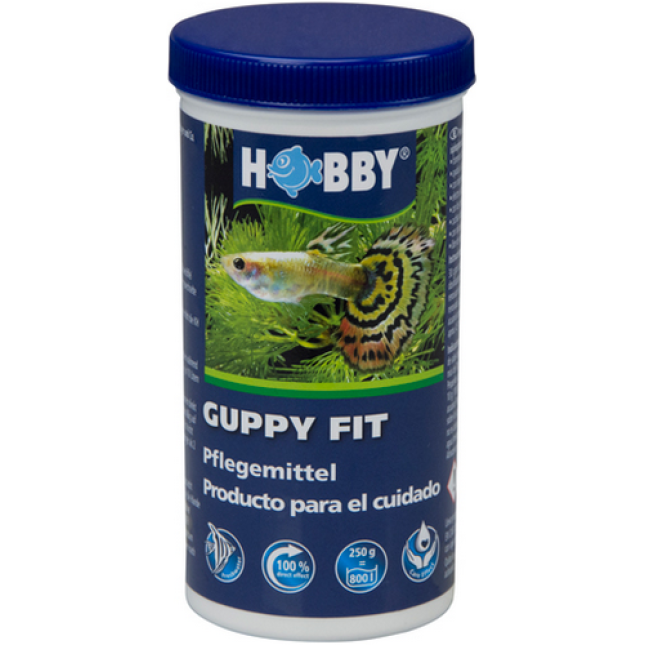 Hobby Guppy Fit περιέχει ενεργό οξυγόνο, σταθεροποιεί την τιμή του pH  250 g