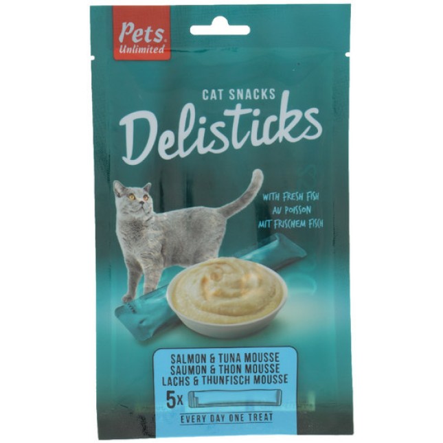 Pets Unlimited Σνακ σε mousse για ενήλικες γάτες άνω των 4 μηνών με γεύση σολoμό και τόνο 15g