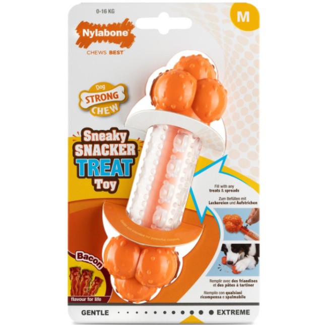 Nylabone κόκκαλο γεμίσματος με λιχουδιές-αλείμματα και γεύση μπέικον για μεσαία και μεγαλόσωμα σκυλι