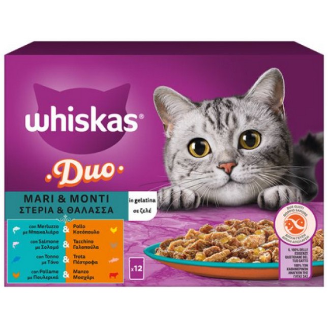 Whiskas Duo Multipack Σε Ζελέ Με Γεύσεις Στεριάς & Θάλασσας 12x85gr