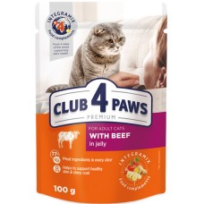 Kormotech Club 4 Paws Πλήρης υγρή τροφή για ενήλικες γάτες με βοδινό σε ζελέ 100gr