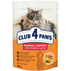 Kormotech Club 4 Paws τροφή για ενήλικες γάτες κατά της τριχόμπαλας με κοτόπουλο σε σάλτσα 80gr